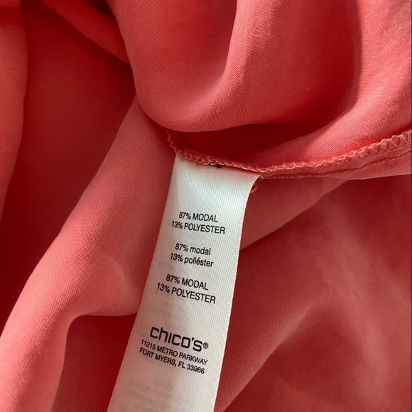 Chico's Sz 1 Button Up Top Womens Medium/8 Pink orange‎ Color Roll Tab Sleeve - Picture 9 of 12